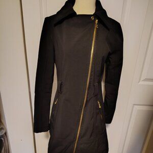 Guess Black Asymmetrical Zip Black MOTO Fitted Jacket Pea Coat Size Small
